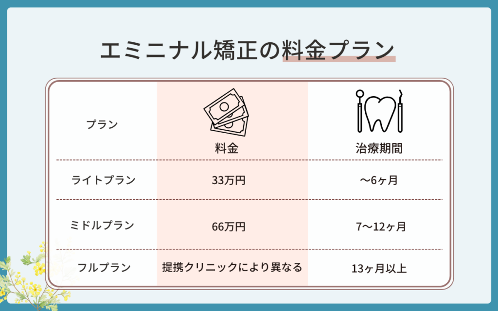 エミニナル矯正の料金プランは？
