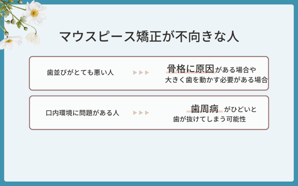マウスピース矯正が不向きの人の例
